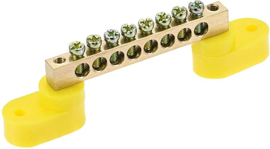 Sourcing map Klemmen aardingsrail schroefblok barrière messing 8 posities voor elektrische verdeling geel