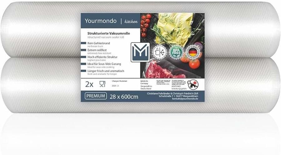 Sous Vide 2 x vacuümrol 30 x 600 cm aromabestendige vacuümrollen kookvast folierol vacuümfolie voor sous vide Made in Germany 100% BPA-vrij