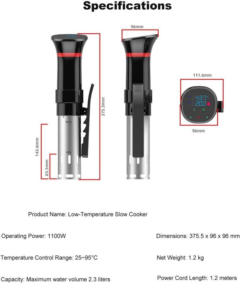 Sous-vide apparaat 1000 watt dompelcirculator met voorgeprogrammeerde recepten kalibratiefunctie snelle opwarmtijd en timer voor nauwkeurig koken
