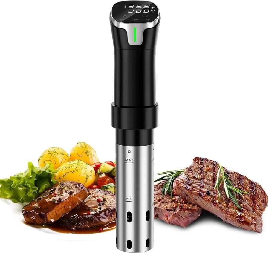 Sous-vide apparaat Lage temperatuur koker Precisie koken 1100W snel opwarmend 38.6 cm lengte Zwart