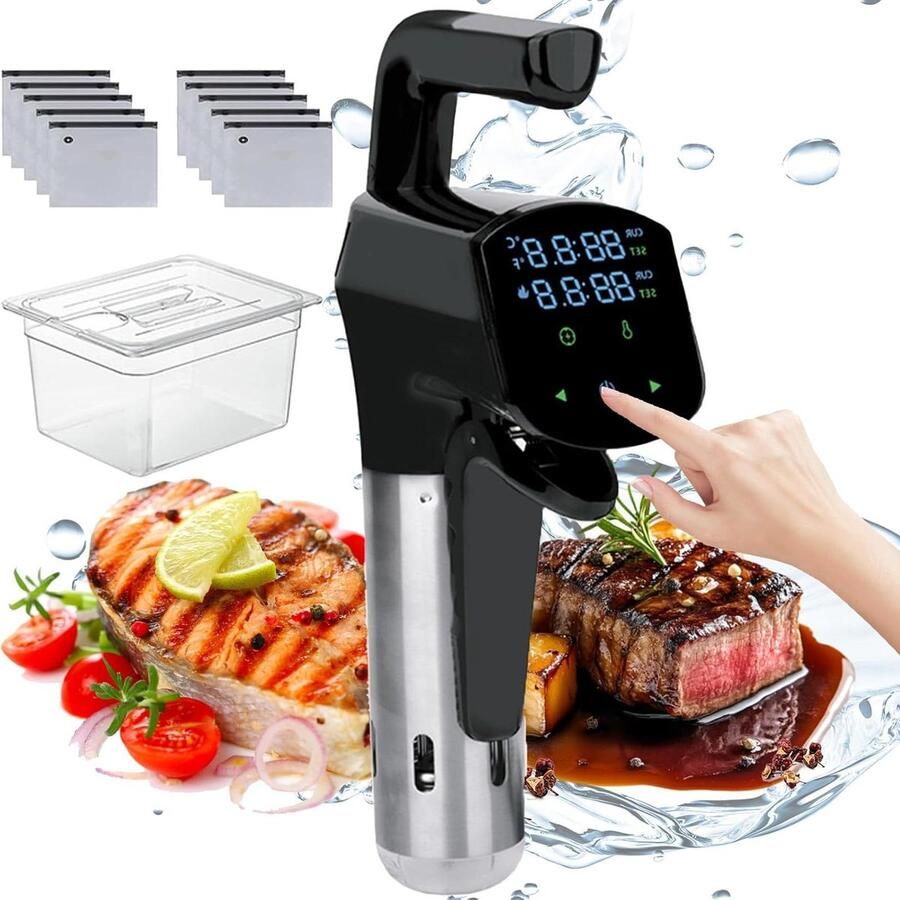Sous-vide apparaat Precisie koker Perfect koken Krachtige 1800W verwarming Tot 20L Zwart
