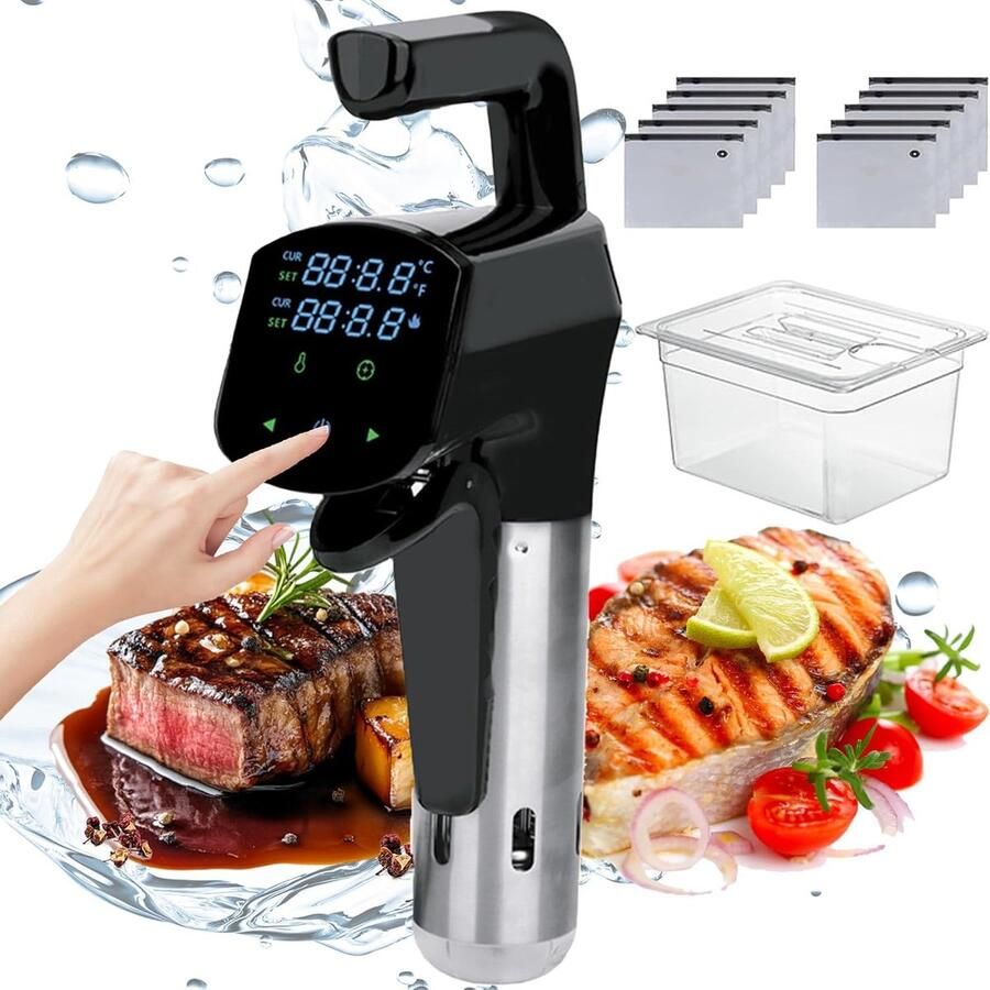 Sous vide apparaat Precisiekoker dompelaar Perfect koken Krachtige 1800W Tot 20L waterbad Zwart