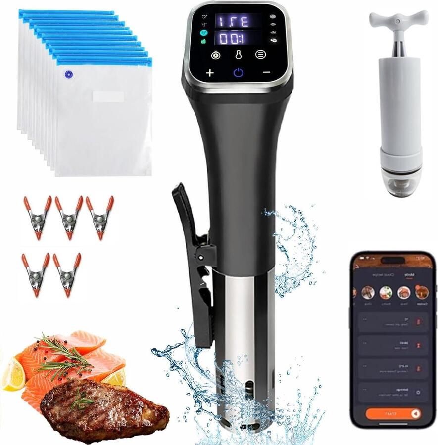 Sous vide apparaat Wateroven kookplaat Precisie koken App bediening 1100 Watt Zilver