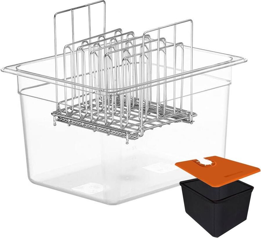 Sous Vide Container Waterbad Rek Nauwkeurig Koken Voorkomt Verdamping 12 Liter Transparant Oranje