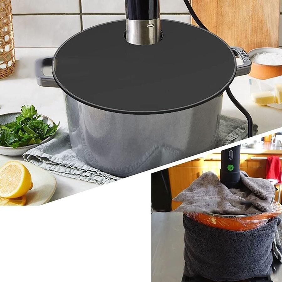 Sous Vide Deksel Nauwkeurig Koken Gelijkmatig Garen Optimale Afdichting Siliconen 28cm Diameter 3cm Dik Zwart Grijs