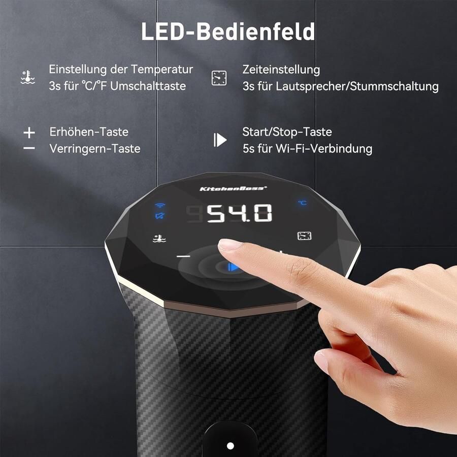 Sous Vide Garer Stick Wifi: Sous Vide Staaf wifi precisiekooktoestel immersie-dompeliculator app-bediening IPX7 waterdicht ultra-stil led-touchscreen 1100 W 40 °C 90 °C