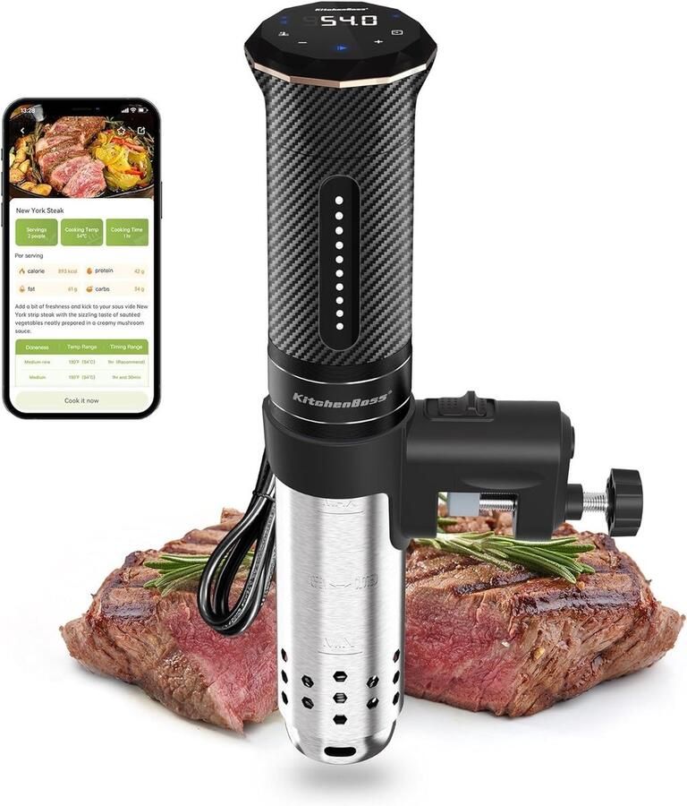 Sous Vide Garer Stick Wifi: Sous Vide Staaf wifi precisiekooktoestel immersie-dompeliculator app-bediening IPX7 waterdicht ultra-stil led-touchscreen 1100 W 40 °C 90 °C