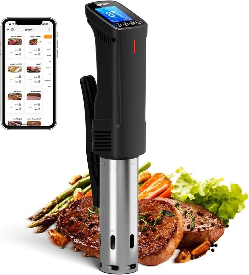Sous Vide Koker Duikcirculator Waterbad Precisie Koken App Bediening 1000 Watt Zwart