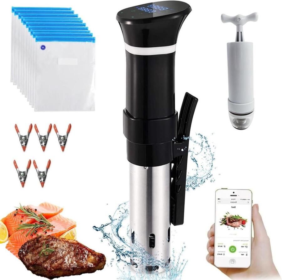 Sous Vide Machine Precisie Kookapparaat Perfect Koken App Bediening 1100 Watt Zwart