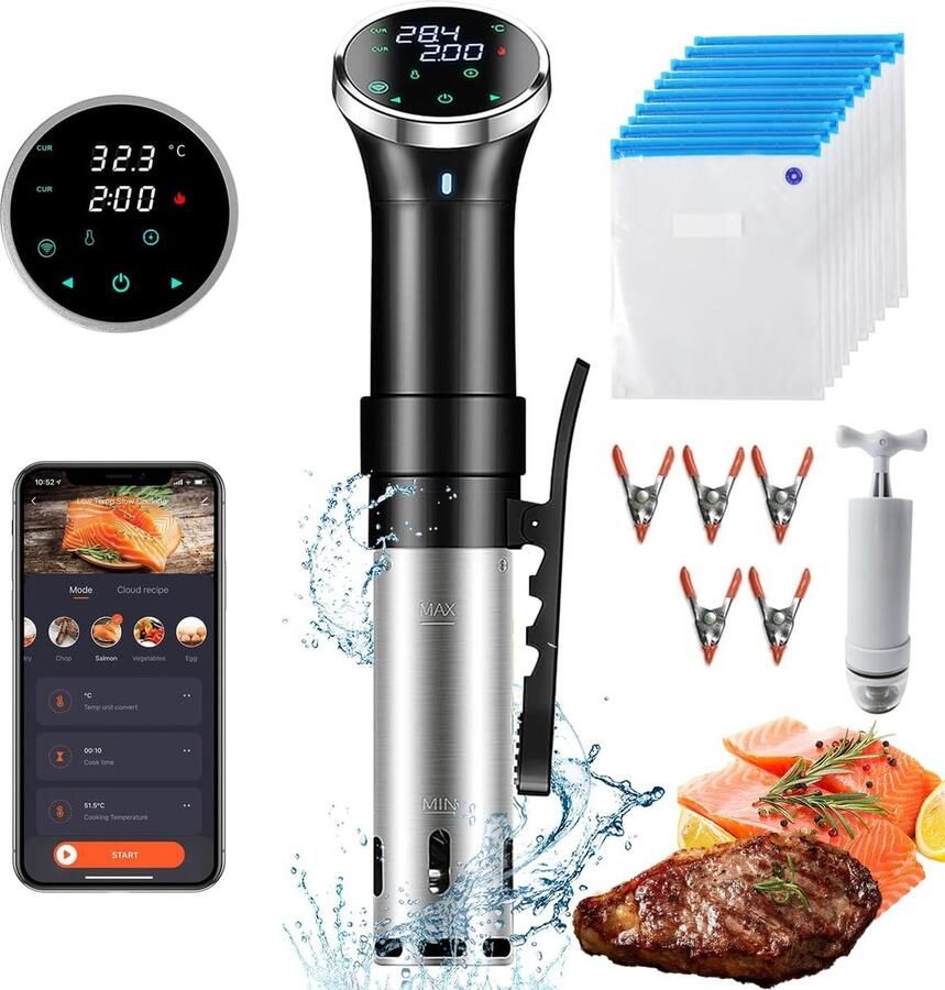 Sous Vide Machine Wateroven Kookapparaat Precisie Koken App Bediening 1100 Watt Zwart