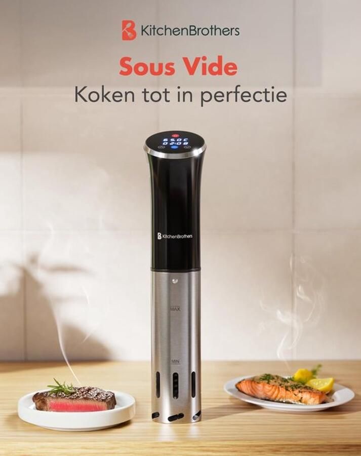 Sous Vide Stick Precisie Koker 1200 W Vermogen 12 Liter Inhoud Roestvrij Staal Zwart Keukenapparaat