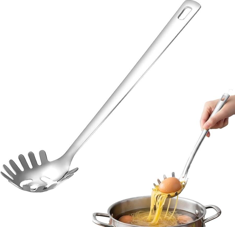 Spaghettitang Pastalepel Vork Pasta Serveren Gekartelde Grip 28.7 cm Lengte Zilver
