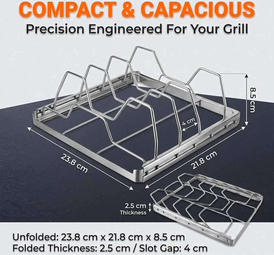 Spareribs Halter Grill Roestvrijstaal 24 2 x 22 2 x 7 2 cm Ruimtebesparende Ribbenhouder voor BBQ