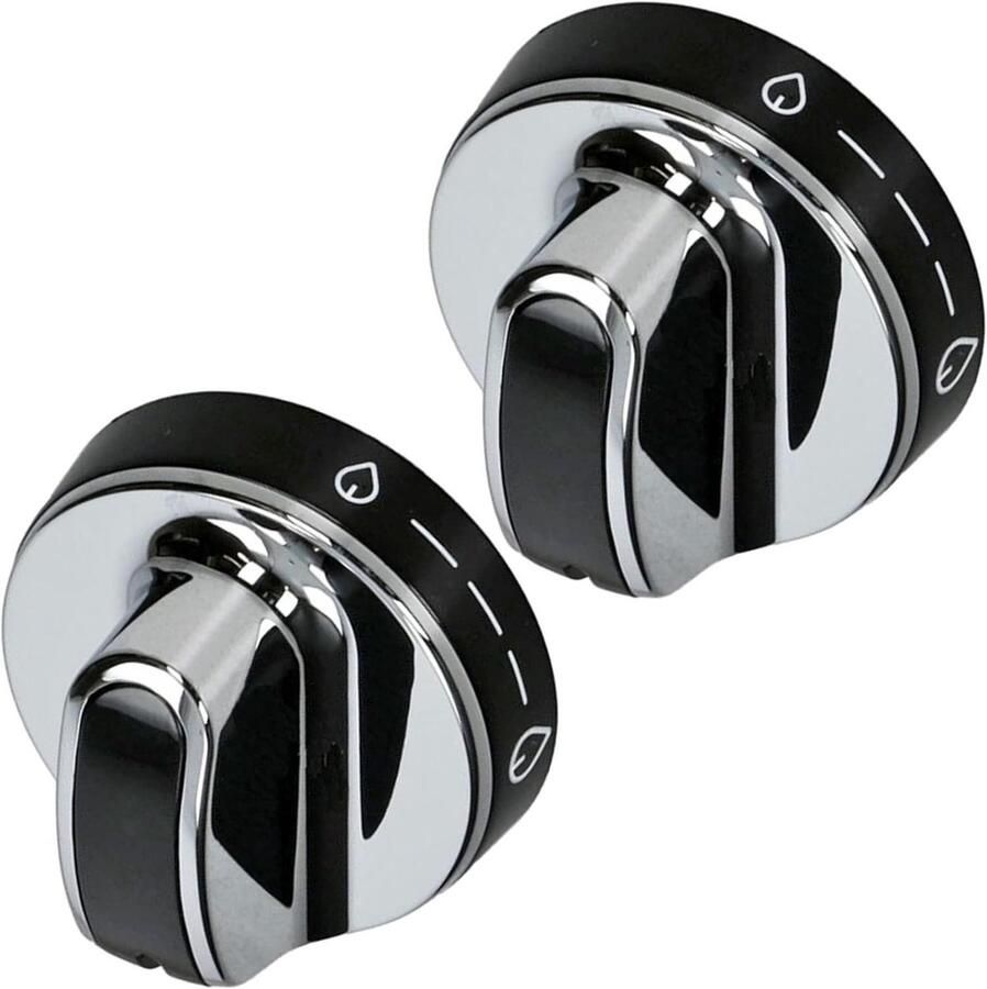 Spares2go Gasknop schakelaar past op kachels past Belling past New World Oven Kookplaat (Zwart Zilver Pack van 2)