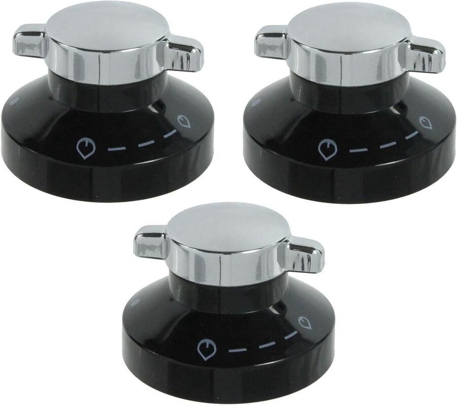 Spares2go Gasvlambedieningsknoppen voor kachels Nieuwe Home Oven Fornuis Kookplaten (Zwart & Chroom Pack van 3)