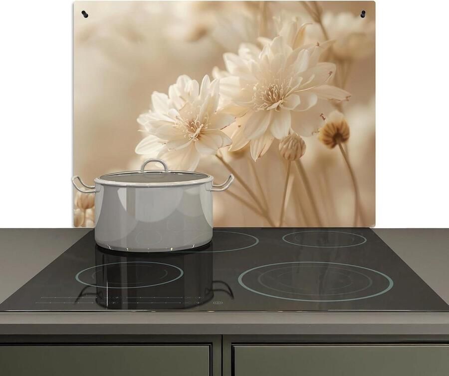 Spatbeschermer Keuken Achterwand Beschermer Koken en Beschermen 2-in-1 Functie 52x71 cm Bloemen Beige