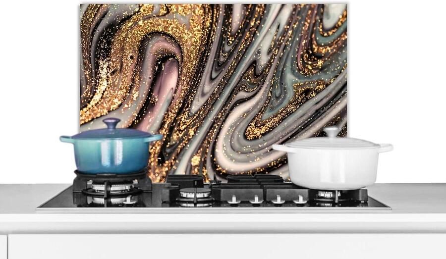 Spatbeschermer Keuken Achterwand Keuken Koken Beschermen Luxe Marmerlook 60x40 cm Wit Goud