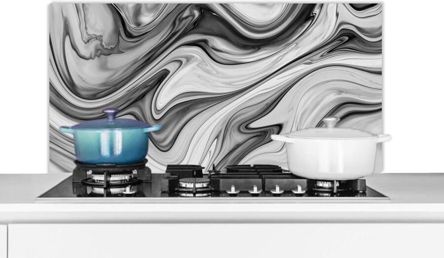 Spatbeschermer Keuken Achterwand Keuken Koken Beschermen Waterproof Aluminium 100x50 cm Marmerlook Grijs