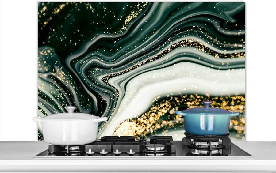 Spatbeschermer Keuken Achterwand Keuken Koken Zonder Vlekken Luxe Marmerlook Design 100x65 cm Goud Groen