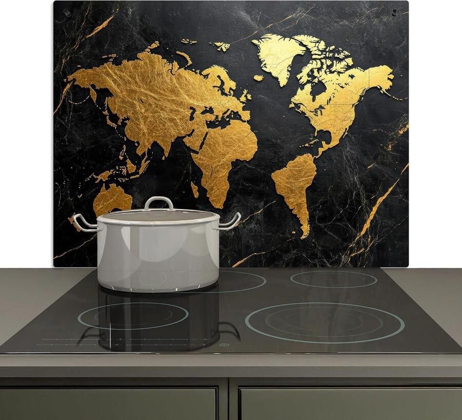 Spatbeschermer Keuken Kookplaat Achterwand Keukenwand Beschermen 2-in-1 Functie 52x80 cm Marmer Wereldkaart