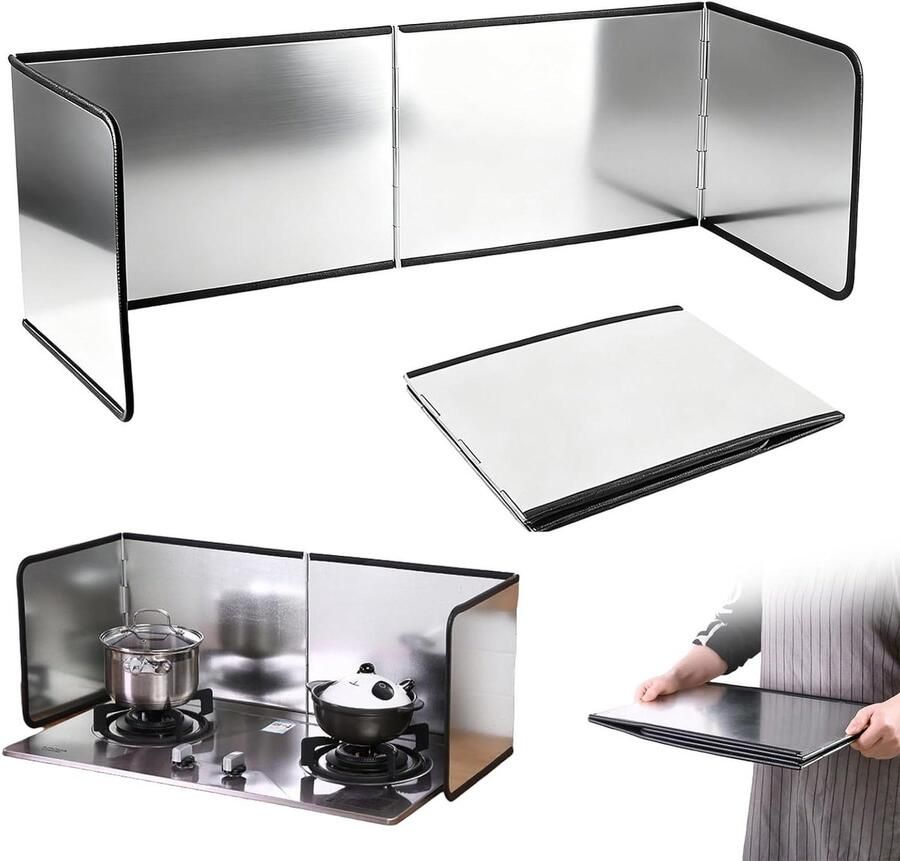 Spatbeschermer Keuken Vetvanger Wand Koken Beschermen Opvouwbaar Ontwerp 76 cm breed Zilverkleurig