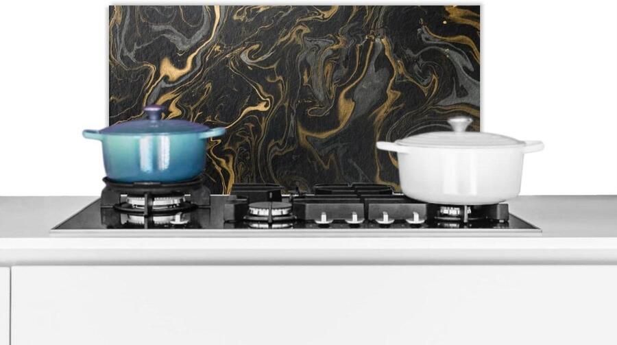 Spatbeschermer Keuken Wandpaneel Kookplaat Beschermen Luxe Marmerlook 70x30cm Grijs Goud