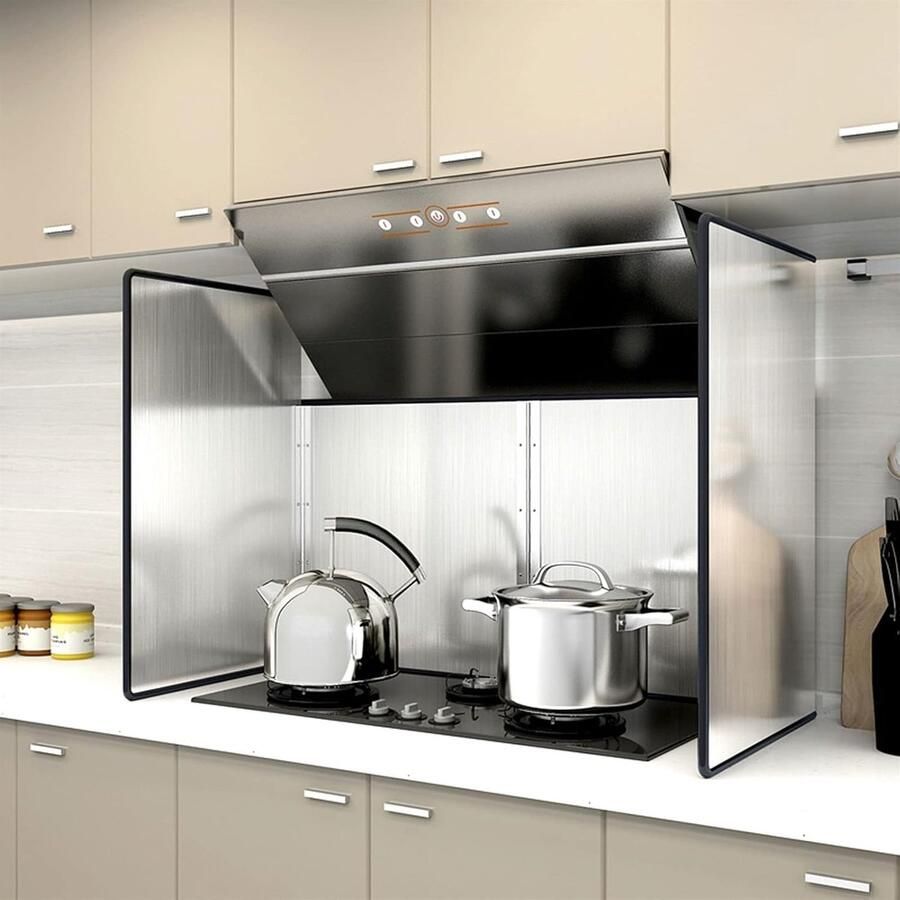 Spatbeschermer voor Koken Vetvanger Keuken Schoon Koken Inklapbaar Ontwerp 3-zijdig Zilverkleurig