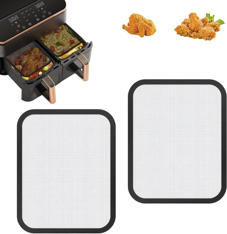 Spatbescherming Airfryer Vetvanger Rooster Airfryer Schoonhouden Fijnmazig Roestvrij Staal 2 stuks Zwart