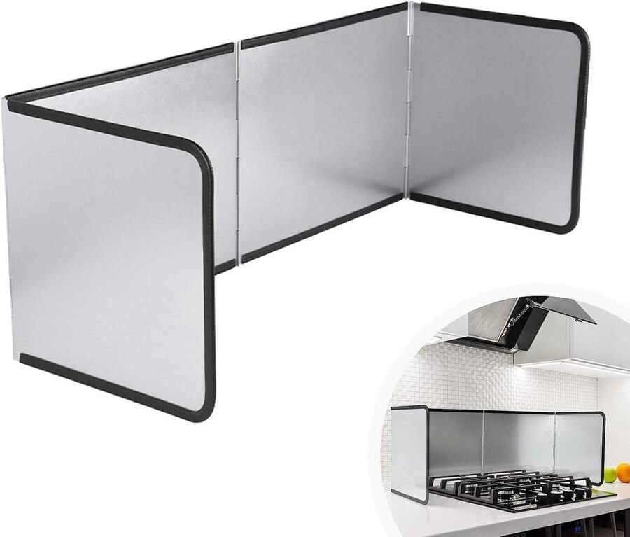 Spatbescherming fornuis Olie-afscherming keuken Schoon koken 4-zijdige bescherming 75x90x45cm Roestvrij staal