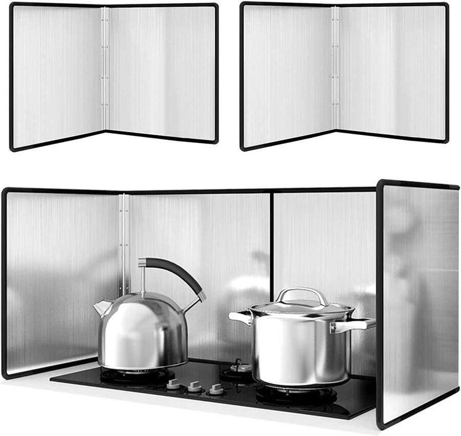 Fornuis Spatscherm Olie Beschermer Koken Zonder Kliederen Opvouwbaar Dubbelzijdig 2 Stuks Roestvrij Staal