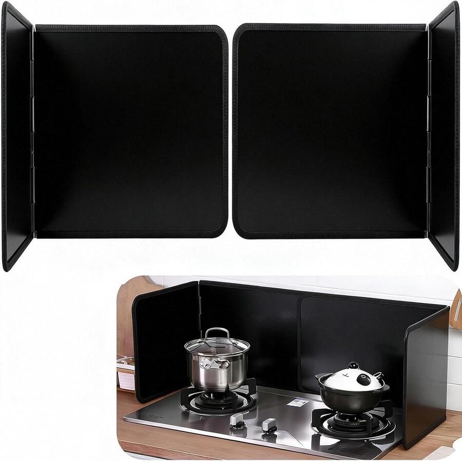 Spatbescherming fornuis opvouwbaar Keukenwand bescherming Vetvlekken voorkomen Tweedelig aanpasbaar design 40 cm hoog Zwart