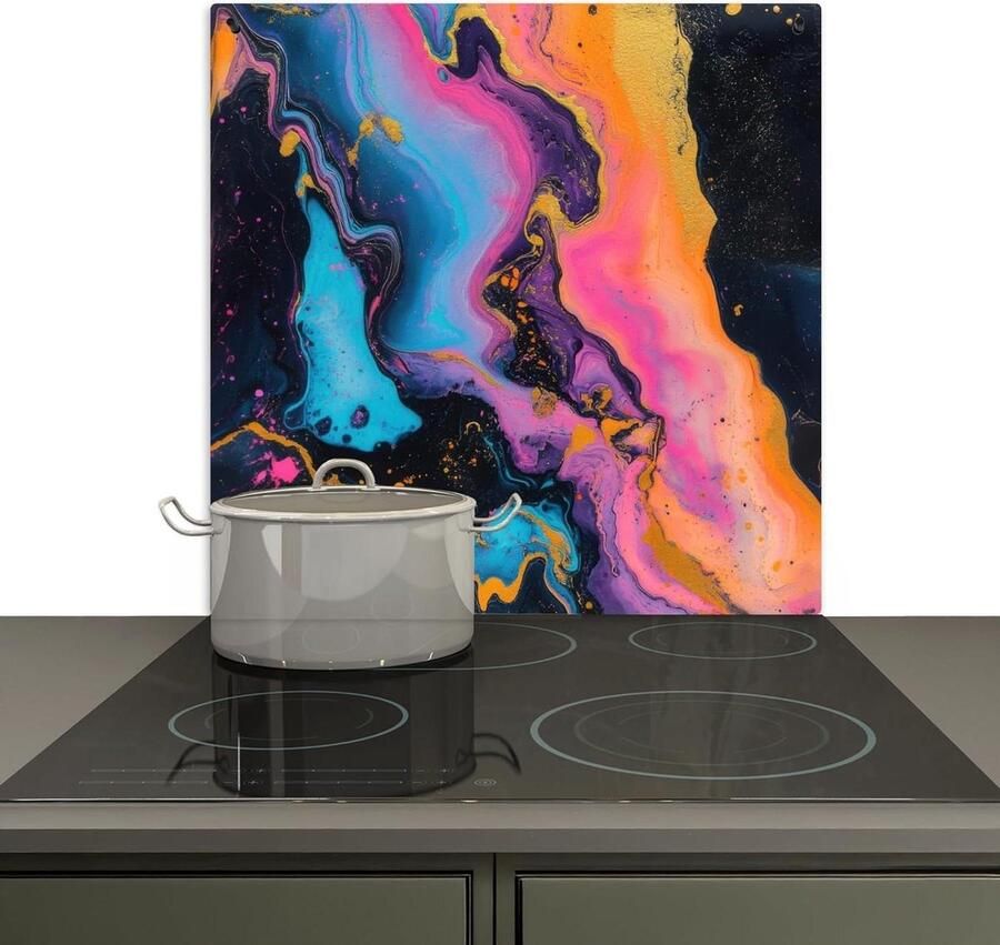 Spatbescherming Keuken Achterwand Beschermer Koken en Beschermen 2-in-1 Functionaliteit 78x78 cm Marmer Oranje