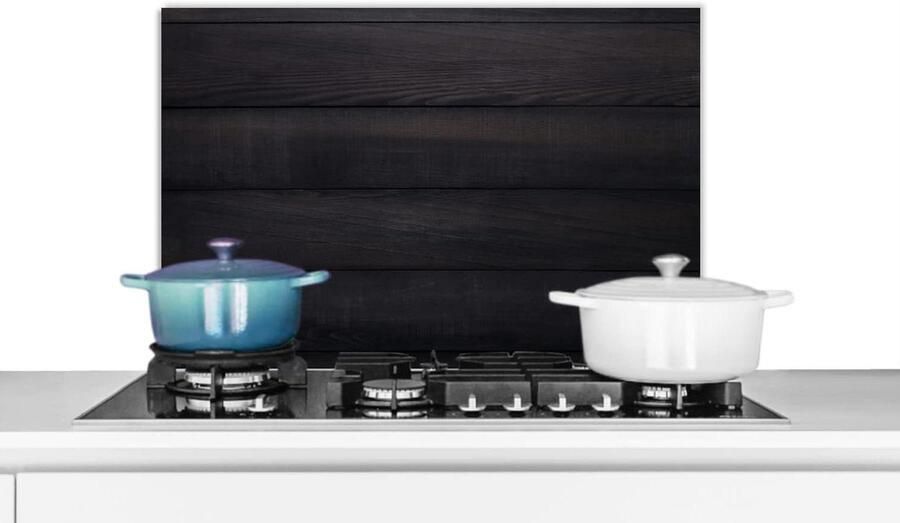 Spatbescherming Keuken Achterwand fornuis Koken zonder knoeien Luxe aluminium print 70x50 cm Zwart houtprint