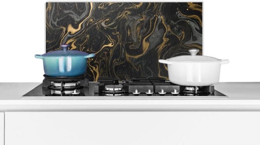 Spatbescherming Keuken Achterwand Keuken Koken en Bakken Luxe Marmerlook Print 70x30 cm Grijs Goud