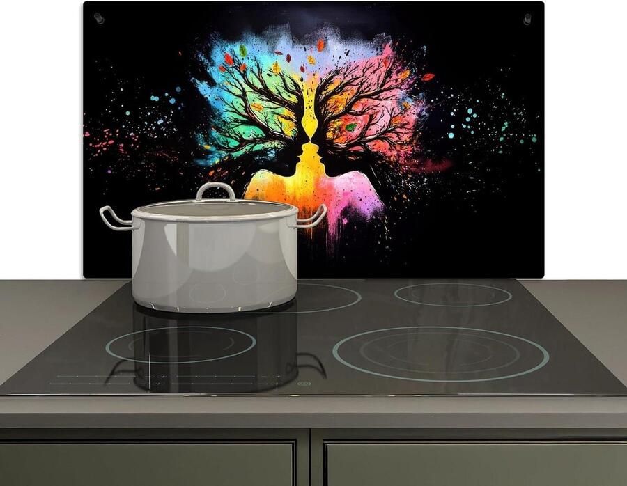 Spatbescherming Keuken Kookplaat Achterwand Keukenwand Beschermen 2-in-1 Functie 52x90 cm Kleurrijk