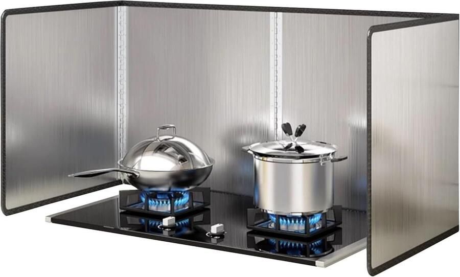 Spatbescherming Keuken Kookplaat Afscherming Schoon Koken Opvouwbaar 4-zijdig 40 x 80 x 40 cm Zilverkleurig