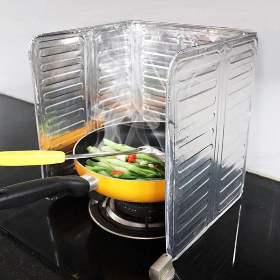 Spatbescherming Keuken Vetvanger Folie Koken Schoonhouden Driezijdig Opvouwbaar 84 x 32.5 cm Zilverkleurig