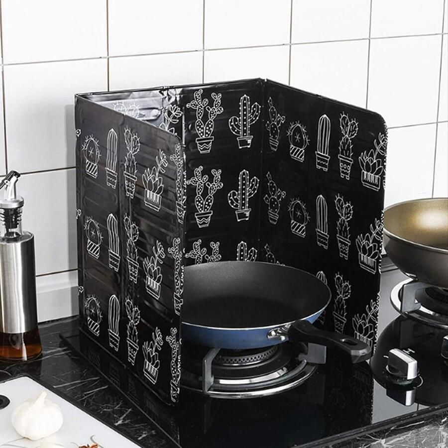 Spatbescherming Keuken Vetvanger Schoon Koken Opvouwbaar Ontwerp 84x33 cm Zwart