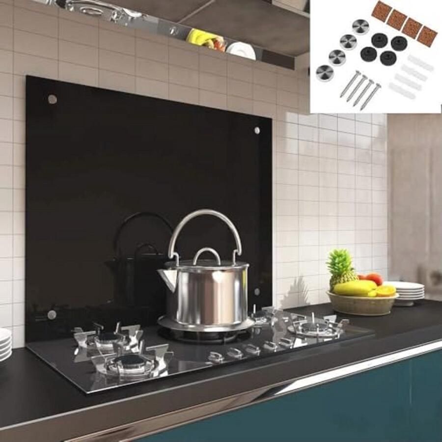 Spatbescherming Keukenachterwand van 6 mm ESG-veiligheidsglas Hittebestendige Glasplaat voor Fornuis en Tegels 70 x 50 cm Zwart