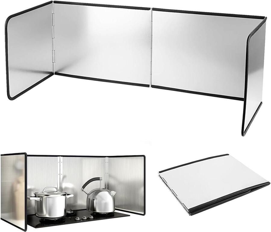 Spatbescherming keukenachterwand Vouwwand keukenscherm Schoon koken Opvouwbaar ontwerp 4-zijdig Zilverkleurig