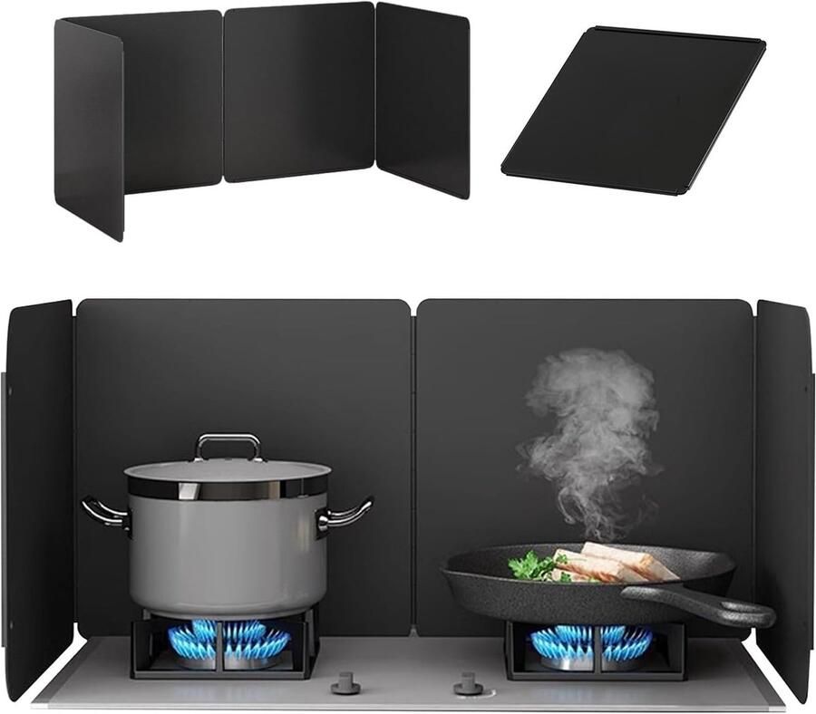 Spatbescherming Koken Vetvanger Fornuis Schoon Koken Opvouwbaar Ontwerp 90cm Breed Zwart