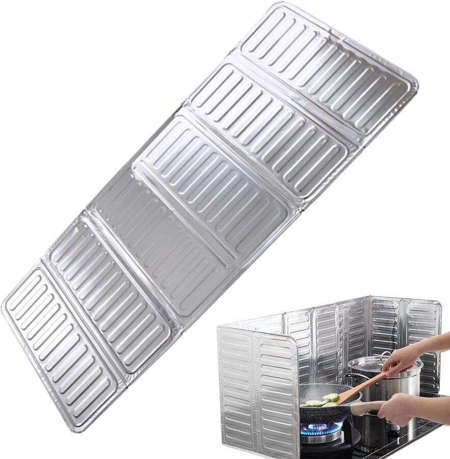 Spatbescherming Kookplaat Oliescherm Opvouwbaar Schoon Koken Gemakkelijk Schoon te Maken 32.5 x 84 cm Zilverkleurig