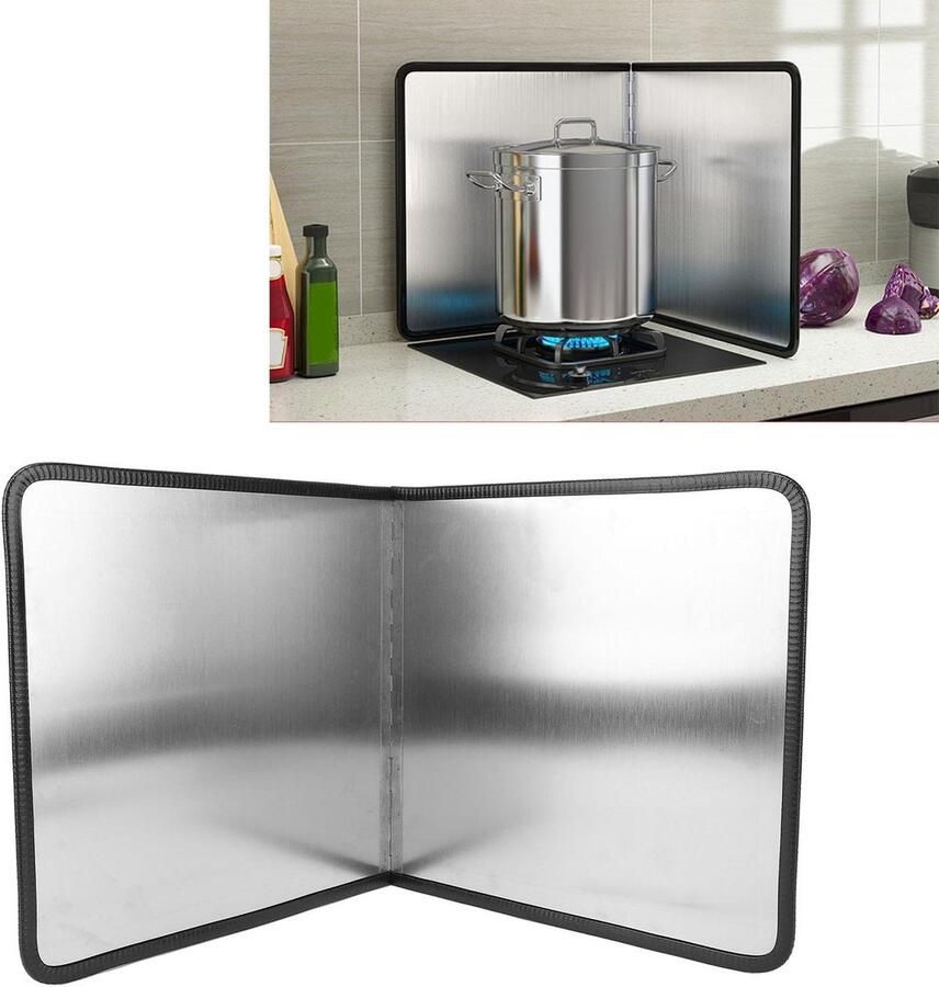 Spatbescherming Kookplaat Vetvanger Spatscherm Koken zonder Kliederen Dubbelzijdig Ontwerp 30 cm Hoog Zilver
