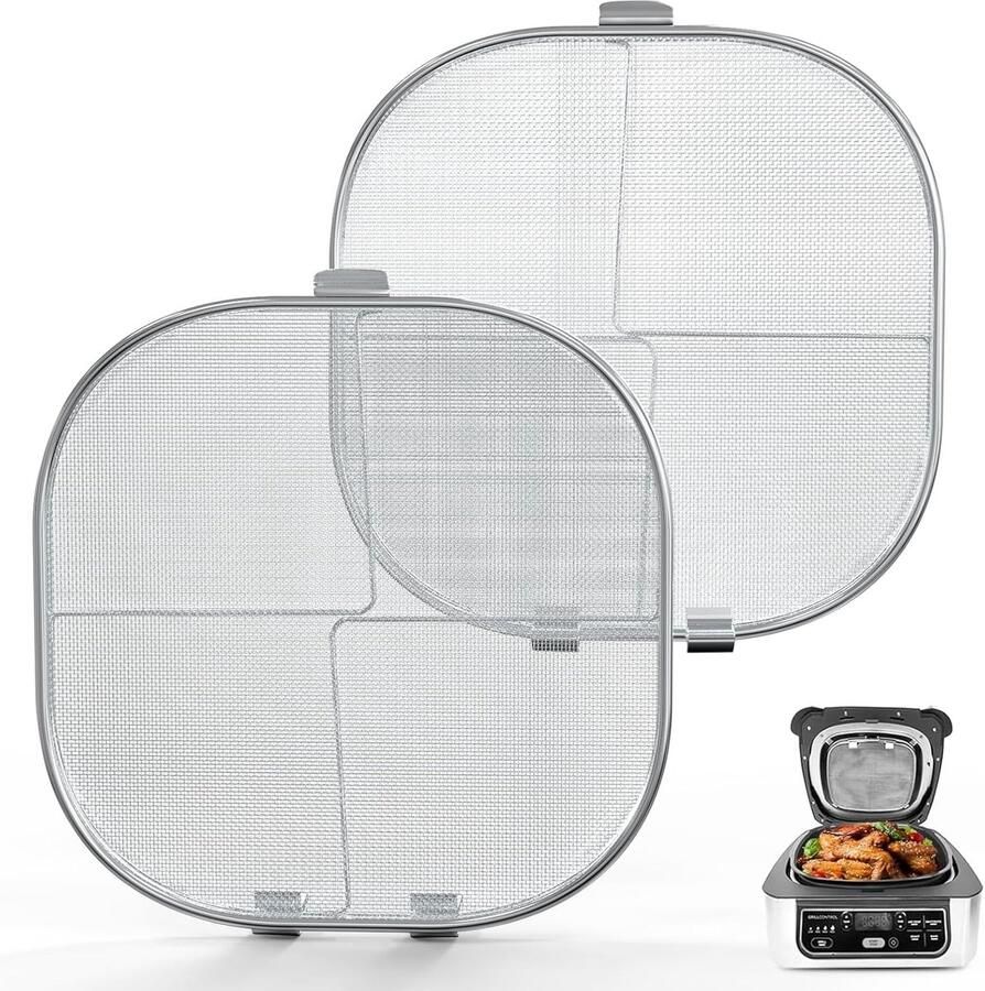 Spatbescherming van roestvrij staal Geschikt voor Ninja Foodi AG301 Airfryer-accessoires (2-pack) Spatbescherming van fijn gaas Geschikt voor Ninja Foodi 5-in-1 Indoor Grill AG300 AG300C AG301C AG302 en AG400