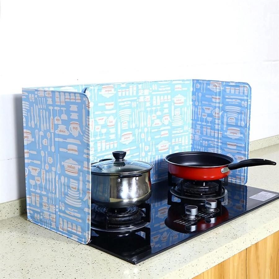 Spatbord Voor Kookplaat Vetvanger Keuken Schoon Koken Opvouwbaar Ontwerp 84 cm Lengte Blauw - Foto 1