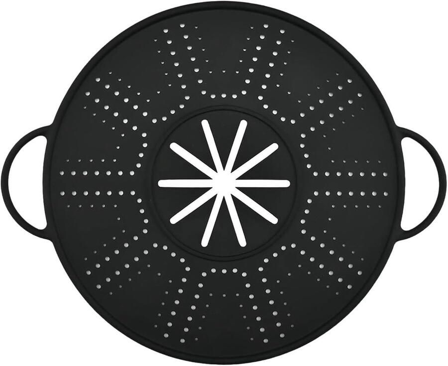 Spatdeksel Keuken Vetvanger Zeef Schoon Koken Hittebestendig Siliconen 10-12 Inch Pan Zwart