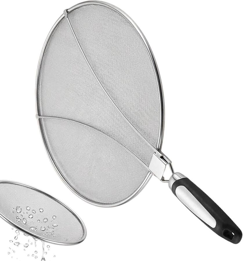 Spatdeksel Koekenpan Vetvanger Keuken Schoon Koken Fijn RVS Gaas 29cm Diameter Zilver