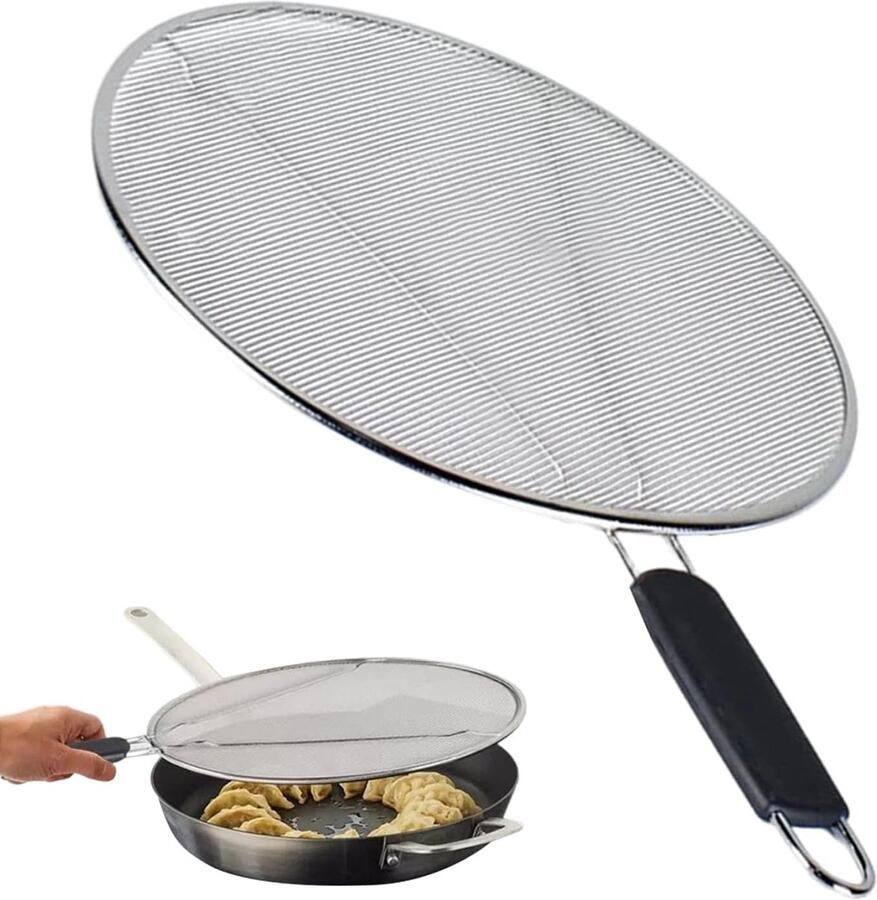 Spatdeksel Pan Vetvanger Zeef Schoon Koken Fijnmazig Roestvrij Staal 33 cm Zilver