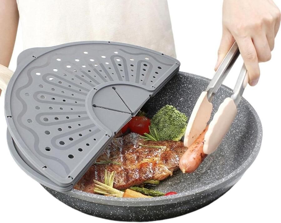 Spatdeksel Siliconen Spatscherm Oliedeksel Veilig Koken Verbeterd Ventilatiesysteem 35x35cm Grijs