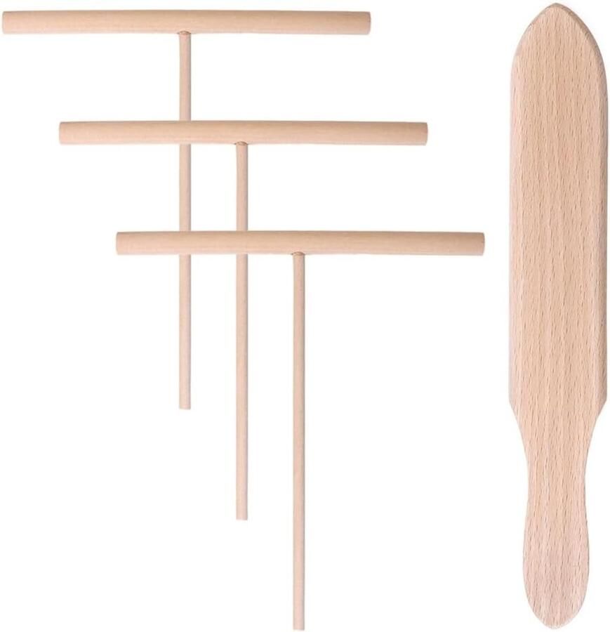 Spatel Set Pannenkoek Tools Beslag Verdelen Unieke T-vorm 4 Delig Houtkleur